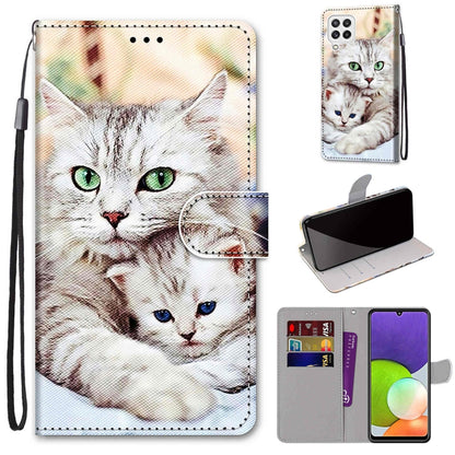 Coloured Drawing Cross Texture Horizontal Flip PU Leather Case with Holder & Card Slots & Wallet & Lanyard, For Samsung Galaxy A22 4G