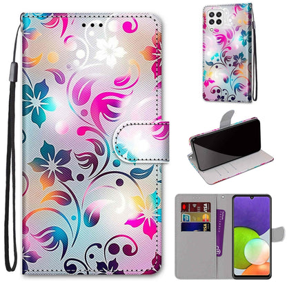 Coloured Drawing Cross Texture Horizontal Flip PU Leather Case with Holder & Card Slots & Wallet & Lanyard, For Samsung Galaxy A22 4G