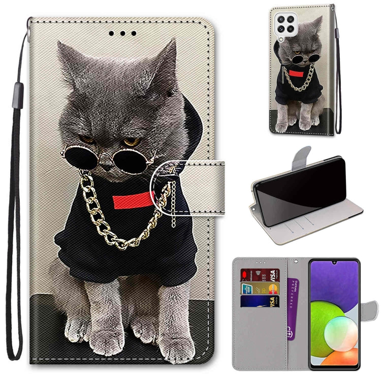 Coloured Drawing Cross Texture Horizontal Flip PU Leather Case with Holder & Card Slots & Wallet & Lanyard, For Samsung Galaxy A22 4G