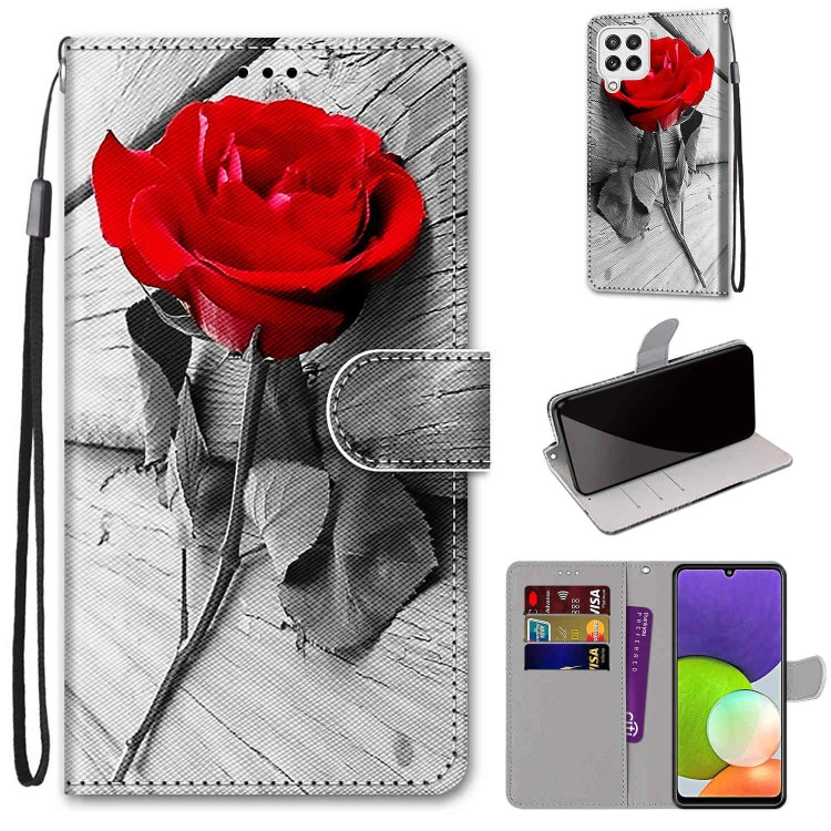 Coloured Drawing Cross Texture Horizontal Flip PU Leather Case with Holder & Card Slots & Wallet & Lanyard, For Samsung Galaxy A22 4G
