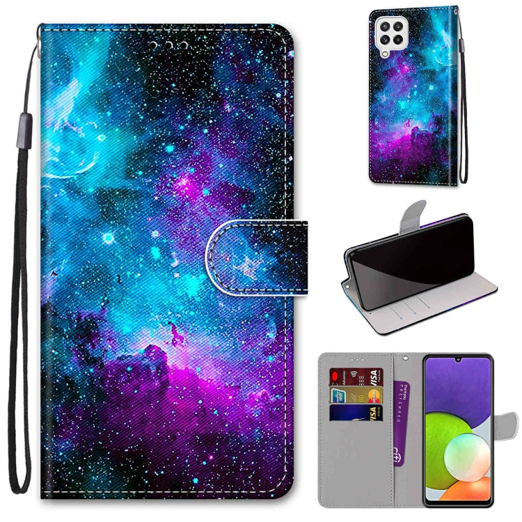 Coloured Drawing Cross Texture Horizontal Flip PU Leather Case with Holder & Card Slots & Wallet & Lanyard, For Samsung Galaxy A22 4G