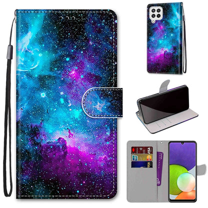 Coloured Drawing Cross Texture Horizontal Flip PU Leather Case with Holder & Card Slots & Wallet & Lanyard, For Samsung Galaxy A22 4G