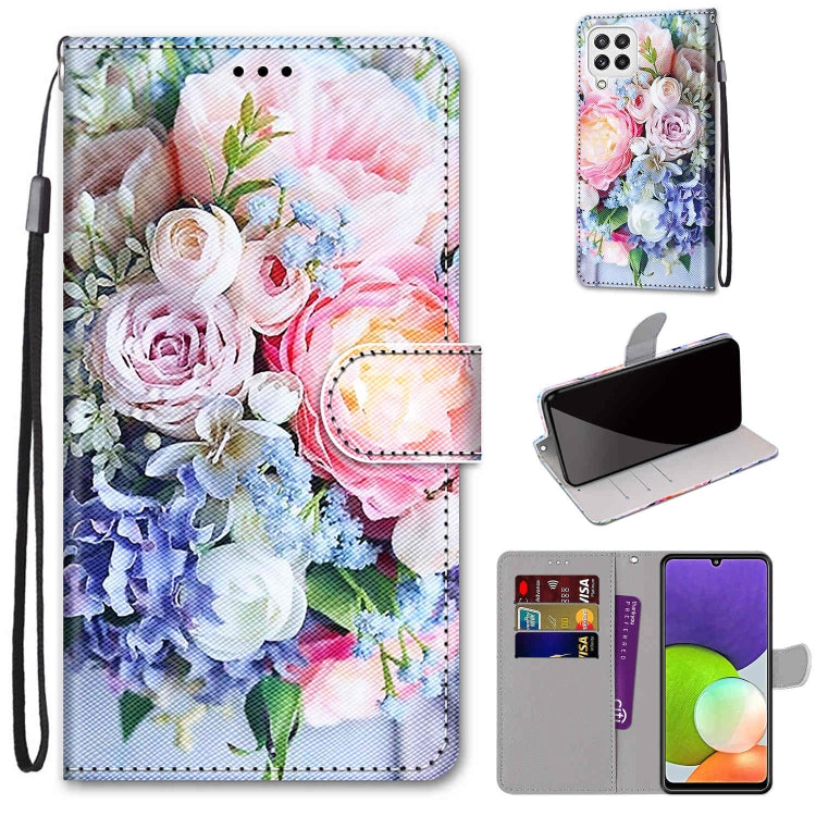 Coloured Drawing Cross Texture Horizontal Flip PU Leather Case with Holder & Card Slots & Wallet & Lanyard, For Samsung Galaxy A22 4G