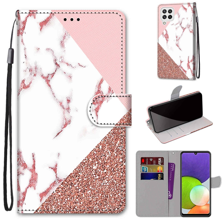 Coloured Drawing Cross Texture Horizontal Flip PU Leather Case with Holder & Card Slots & Wallet & Lanyard, For Samsung Galaxy A22 4G