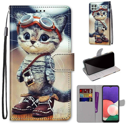 Coloured Drawing Cross Texture Horizontal Flip PU Leather Case with Holder & Card Slots & Wallet & Lanyard, For Samsung Galaxy A22 5G