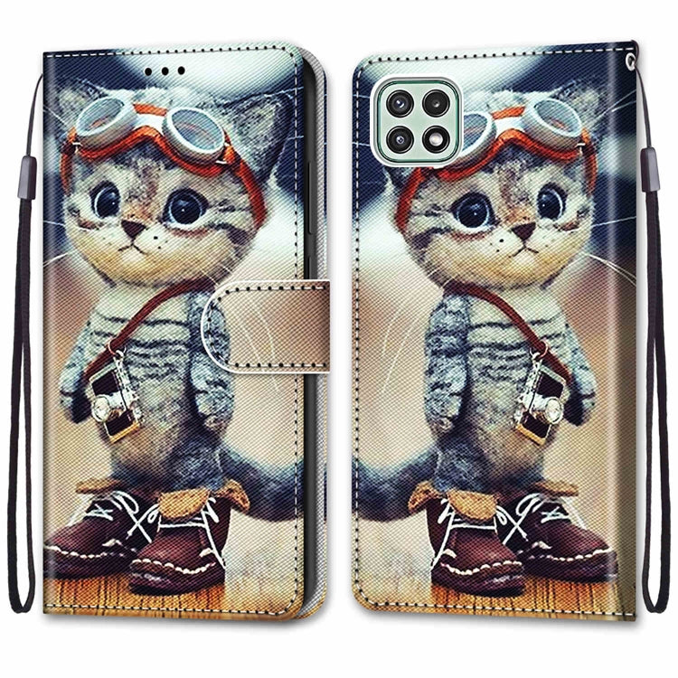 Coloured Drawing Cross Texture Horizontal Flip PU Leather Case with Holder & Card Slots & Wallet & Lanyard, For Samsung Galaxy A22 5G