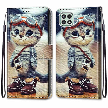 Coloured Drawing Cross Texture Horizontal Flip PU Leather Case with Holder & Card Slots & Wallet & Lanyard, For Samsung Galaxy A22 5G