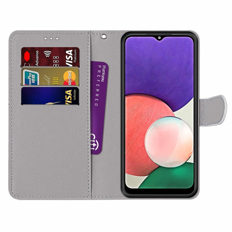 Coloured Drawing Cross Texture Horizontal Flip PU Leather Case with Holder & Card Slots & Wallet & Lanyard, For Samsung Galaxy A22 5G