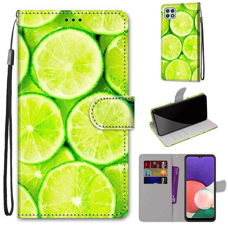 Coloured Drawing Cross Texture Horizontal Flip PU Leather Case with Holder & Card Slots & Wallet & Lanyard, For Samsung Galaxy A22 5G