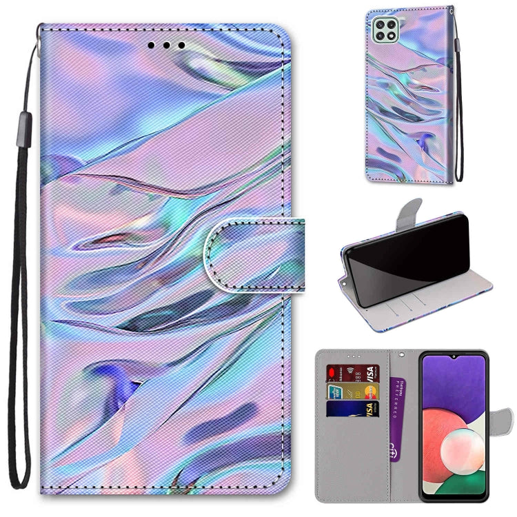 Coloured Drawing Cross Texture Horizontal Flip PU Leather Case with Holder & Card Slots & Wallet & Lanyard, For Samsung Galaxy A22 5G
