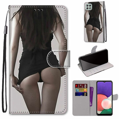 Coloured Drawing Cross Texture Horizontal Flip PU Leather Case with Holder & Card Slots & Wallet & Lanyard, For Samsung Galaxy A22 5G