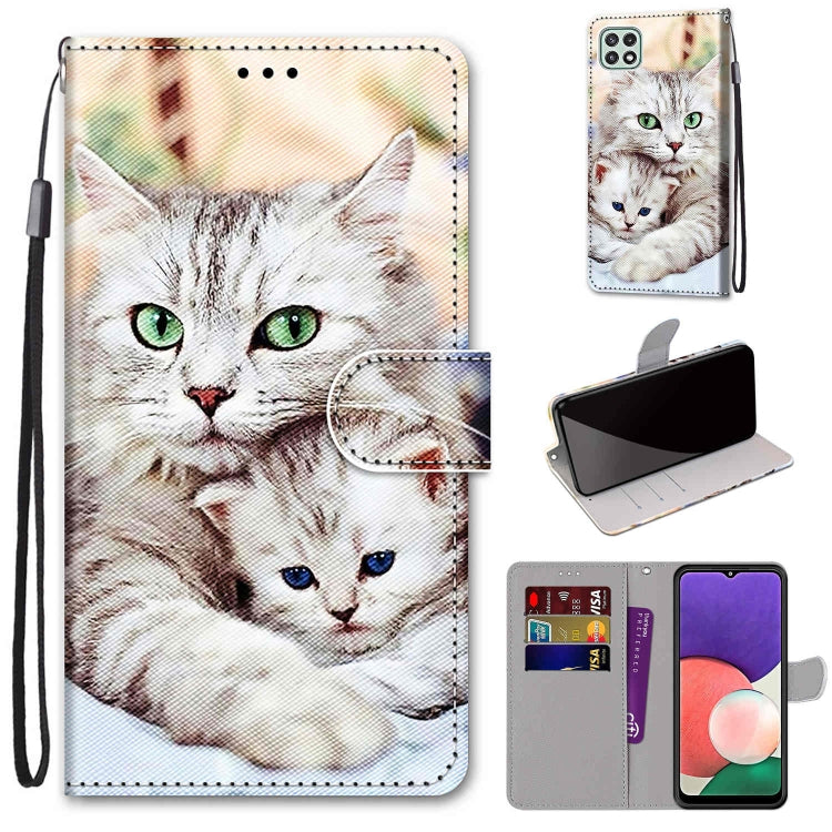 Coloured Drawing Cross Texture Horizontal Flip PU Leather Case with Holder & Card Slots & Wallet & Lanyard, For Samsung Galaxy A22 5G