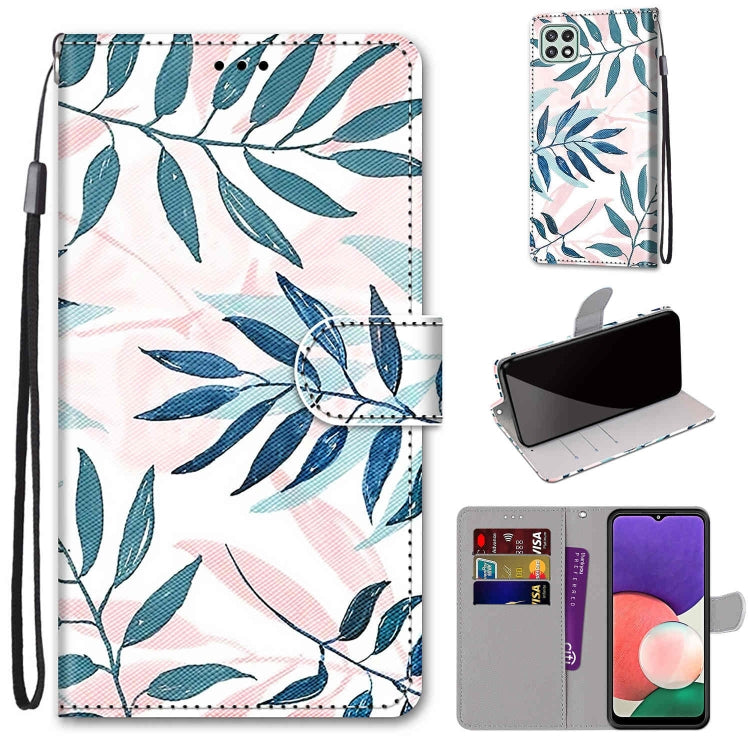 Coloured Drawing Cross Texture Horizontal Flip PU Leather Case with Holder & Card Slots & Wallet & Lanyard, For Samsung Galaxy A22 5G