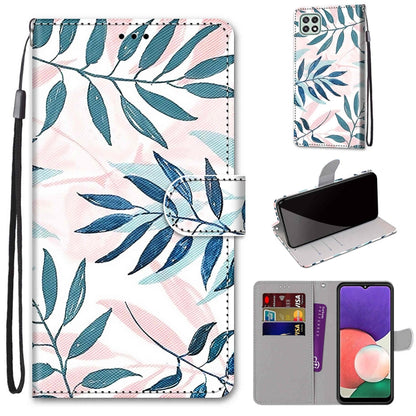 Coloured Drawing Cross Texture Horizontal Flip PU Leather Case with Holder & Card Slots & Wallet & Lanyard, For Samsung Galaxy A22 5G