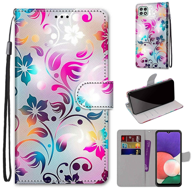 Coloured Drawing Cross Texture Horizontal Flip PU Leather Case with Holder & Card Slots & Wallet & Lanyard, For Samsung Galaxy A22 5G
