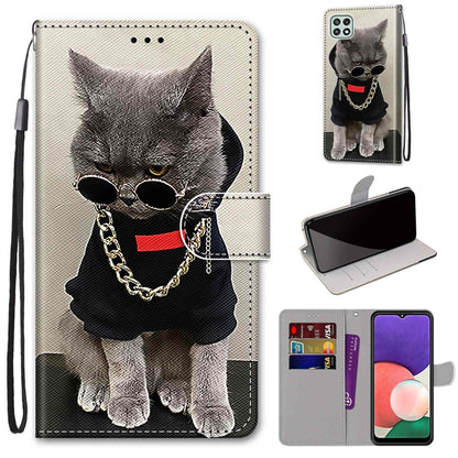 Coloured Drawing Cross Texture Horizontal Flip PU Leather Case with Holder & Card Slots & Wallet & Lanyard, For Samsung Galaxy A22 5G