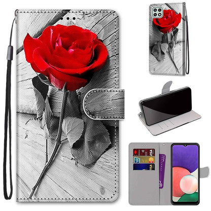 Coloured Drawing Cross Texture Horizontal Flip PU Leather Case with Holder & Card Slots & Wallet & Lanyard, For Samsung Galaxy A22 5G