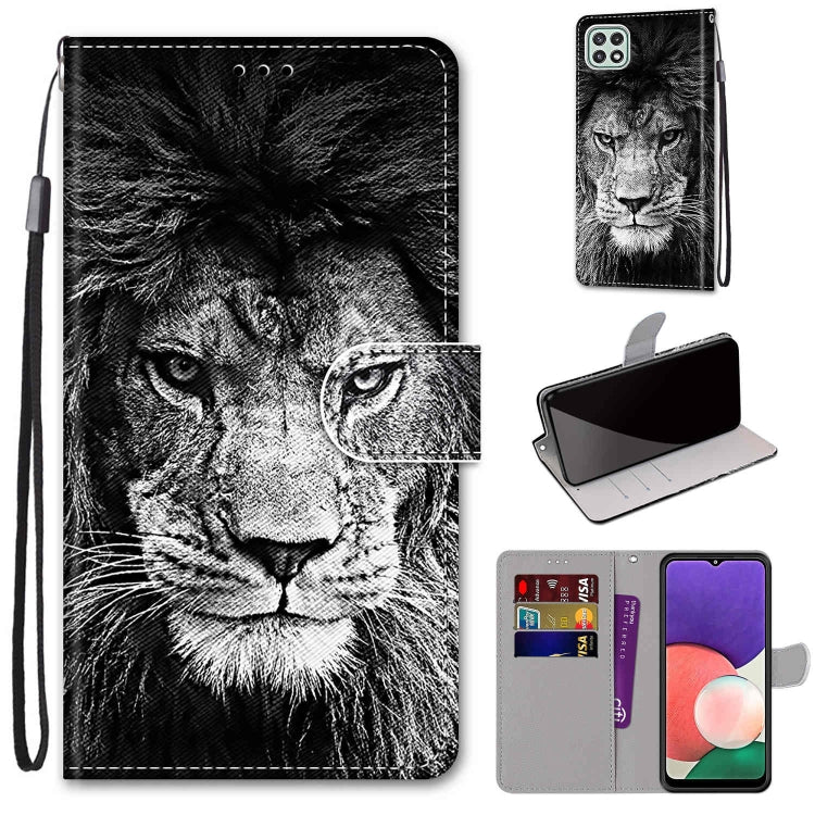 Coloured Drawing Cross Texture Horizontal Flip PU Leather Case with Holder & Card Slots & Wallet & Lanyard, For Samsung Galaxy A22 5G