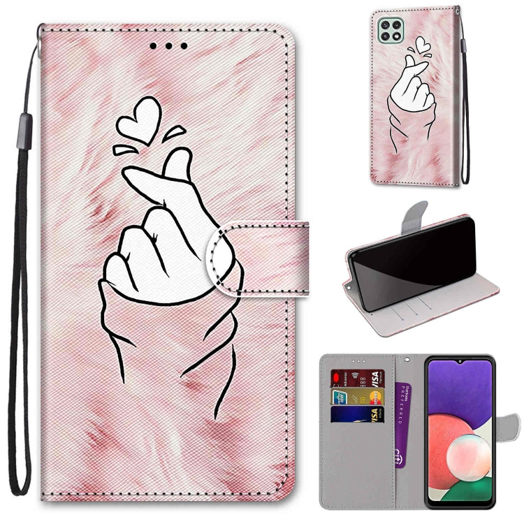 Coloured Drawing Cross Texture Horizontal Flip PU Leather Case with Holder & Card Slots & Wallet & Lanyard, For Samsung Galaxy A22 5G