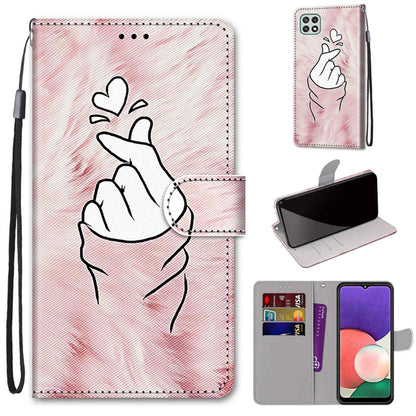 Coloured Drawing Cross Texture Horizontal Flip PU Leather Case with Holder & Card Slots & Wallet & Lanyard, For Samsung Galaxy A22 5G