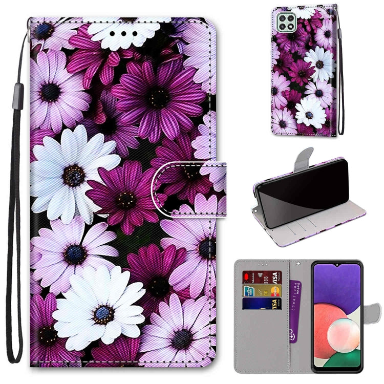 Coloured Drawing Cross Texture Horizontal Flip PU Leather Case with Holder & Card Slots & Wallet & Lanyard, For Samsung Galaxy A22 5G