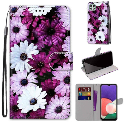 Coloured Drawing Cross Texture Horizontal Flip PU Leather Case with Holder & Card Slots & Wallet & Lanyard, For Samsung Galaxy A22 5G