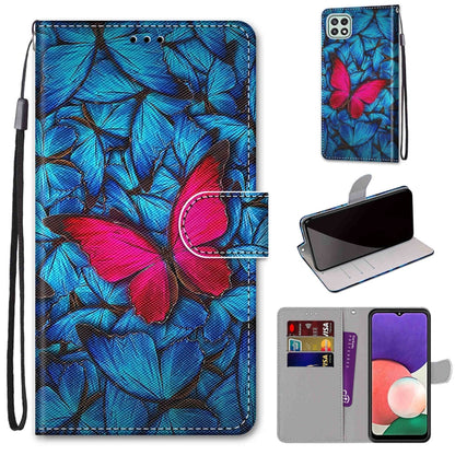 Coloured Drawing Cross Texture Horizontal Flip PU Leather Case with Holder & Card Slots & Wallet & Lanyard, For Samsung Galaxy A22 5G