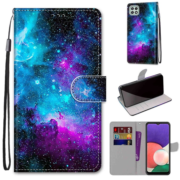 Coloured Drawing Cross Texture Horizontal Flip PU Leather Case with Holder & Card Slots & Wallet & Lanyard, For Samsung Galaxy A22 5G