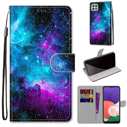 Coloured Drawing Cross Texture Horizontal Flip PU Leather Case with Holder & Card Slots & Wallet & Lanyard, For Samsung Galaxy A22 5G