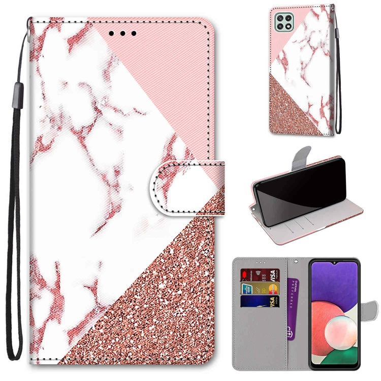 Coloured Drawing Cross Texture Horizontal Flip PU Leather Case with Holder & Card Slots & Wallet & Lanyard, For Samsung Galaxy A22 5G