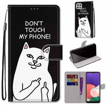 Coloured Drawing Cross Texture Horizontal Flip PU Leather Case with Holder & Card Slots & Wallet & Lanyard, For Samsung Galaxy A22 5G