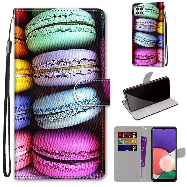 Coloured Drawing Cross Texture Horizontal Flip PU Leather Case with Holder & Card Slots & Wallet & Lanyard, For Samsung Galaxy A22 5G