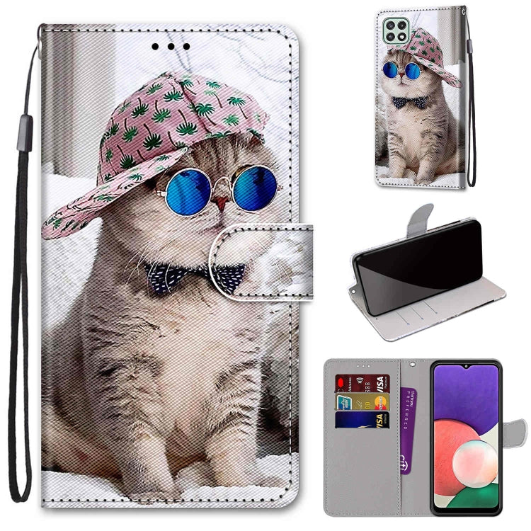 Coloured Drawing Cross Texture Horizontal Flip PU Leather Case with Holder & Card Slots & Wallet & Lanyard, For Samsung Galaxy A22 5G