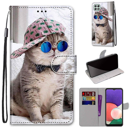 Coloured Drawing Cross Texture Horizontal Flip PU Leather Case with Holder & Card Slots & Wallet & Lanyard, For Samsung Galaxy A22 5G