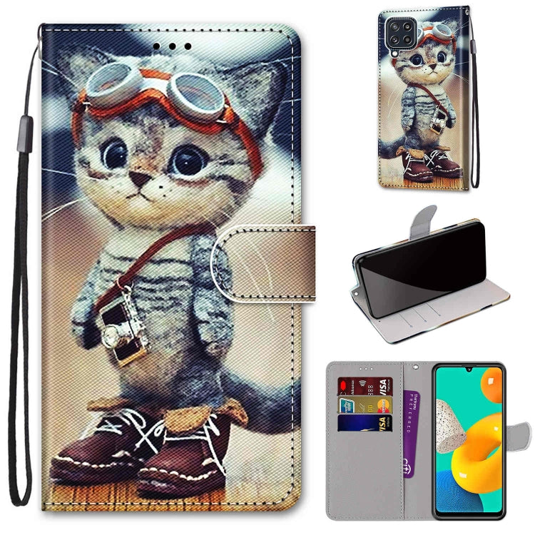 Coloured Drawing Cross Texture Horizontal Flip PU Leather Case with Holder & Card Slots & Wallet & Lanyard, For Samsung Galaxy M32 4G / F22