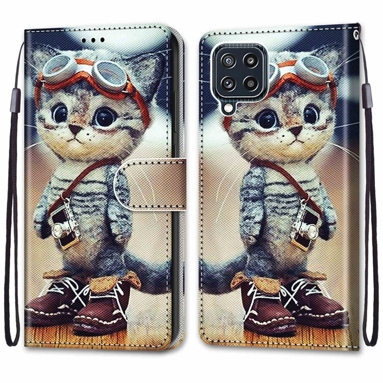 Coloured Drawing Cross Texture Horizontal Flip PU Leather Case with Holder & Card Slots & Wallet & Lanyard, For Samsung Galaxy M32 4G / F22