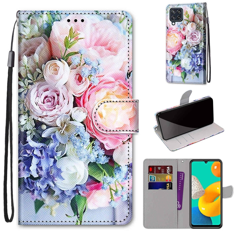 Coloured Drawing Cross Texture Horizontal Flip PU Leather Case with Holder & Card Slots & Wallet & Lanyard, For Samsung Galaxy M32 4G / F22