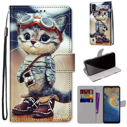 Coloured Drawing Cross Texture Horizontal Flip PU Leather Case with Holder & Card Slots & Wallet & Lanyard, For ZTE Blade A51