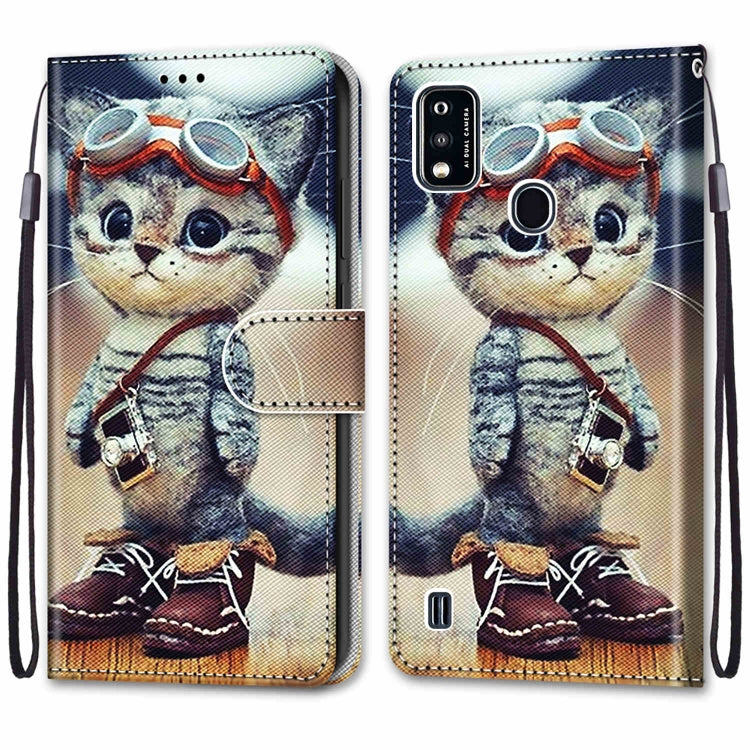 Coloured Drawing Cross Texture Horizontal Flip PU Leather Case with Holder & Card Slots & Wallet & Lanyard, For ZTE Blade A51