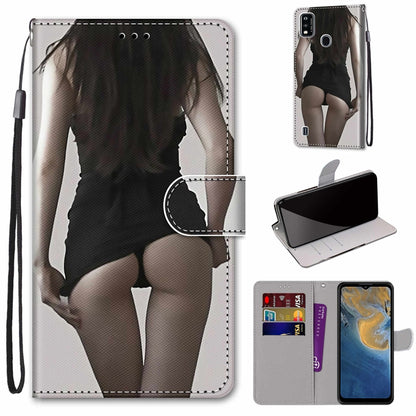 Coloured Drawing Cross Texture Horizontal Flip PU Leather Case with Holder & Card Slots & Wallet & Lanyard, For ZTE Blade A51