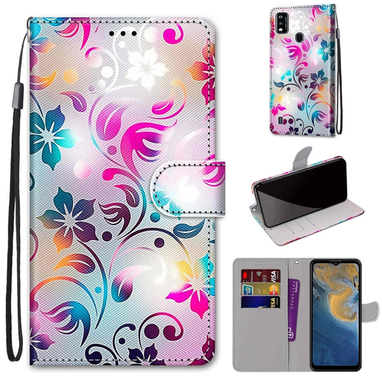 Coloured Drawing Cross Texture Horizontal Flip PU Leather Case with Holder & Card Slots & Wallet & Lanyard, For ZTE Blade A51