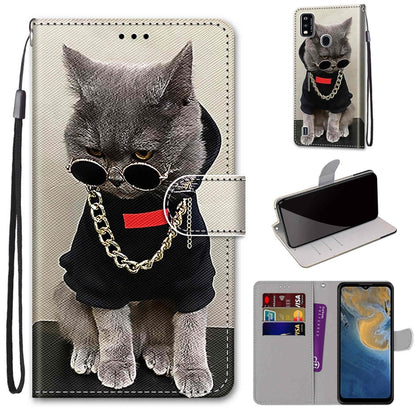 Coloured Drawing Cross Texture Horizontal Flip PU Leather Case with Holder & Card Slots & Wallet & Lanyard, For ZTE Blade A51