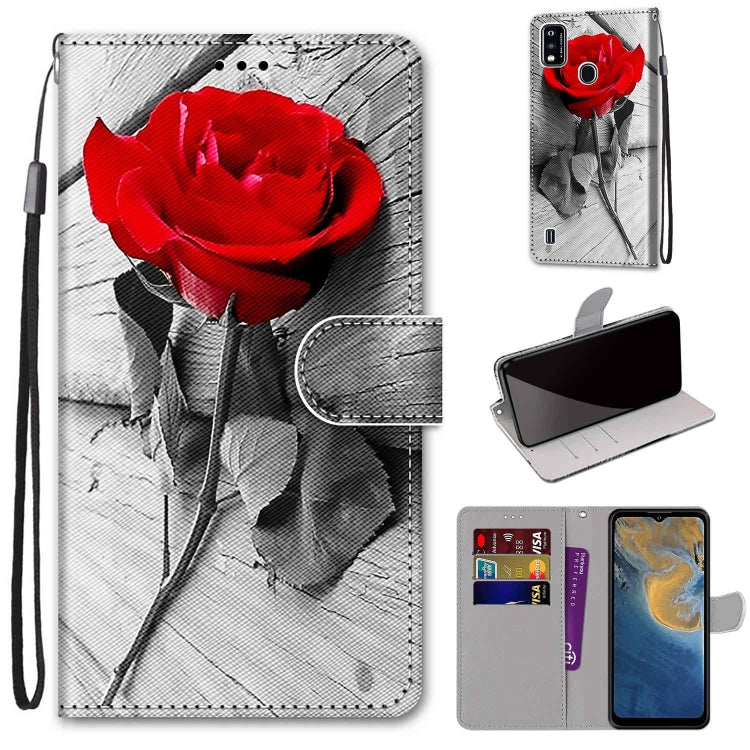 Coloured Drawing Cross Texture Horizontal Flip PU Leather Case with Holder & Card Slots & Wallet & Lanyard, For ZTE Blade A51