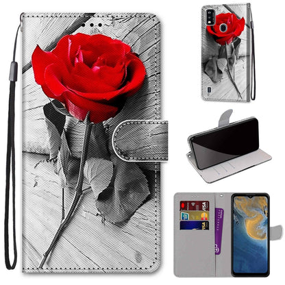 Coloured Drawing Cross Texture Horizontal Flip PU Leather Case with Holder & Card Slots & Wallet & Lanyard, For ZTE Blade A51