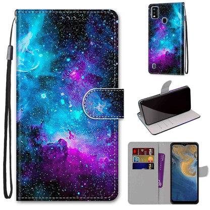 Coloured Drawing Cross Texture Horizontal Flip PU Leather Case with Holder & Card Slots & Wallet & Lanyard, For ZTE Blade A51