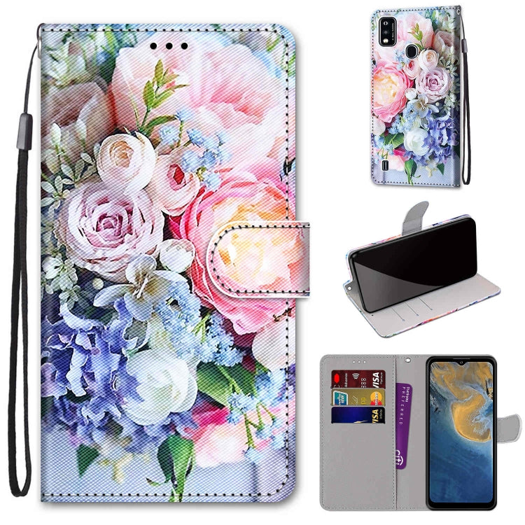 Coloured Drawing Cross Texture Horizontal Flip PU Leather Case with Holder & Card Slots & Wallet & Lanyard, For ZTE Blade A51