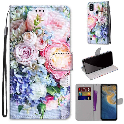 Coloured Drawing Cross Texture Horizontal Flip PU Leather Case with Holder & Card Slots & Wallet & Lanyard, For ZTE Blade A51