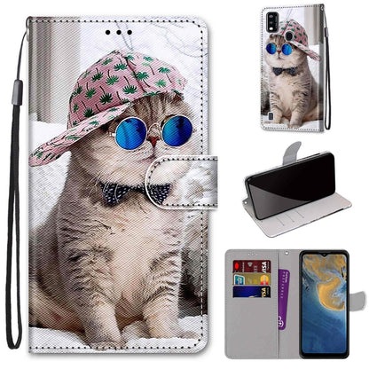 Coloured Drawing Cross Texture Horizontal Flip PU Leather Case with Holder & Card Slots & Wallet & Lanyard, For ZTE Blade A51