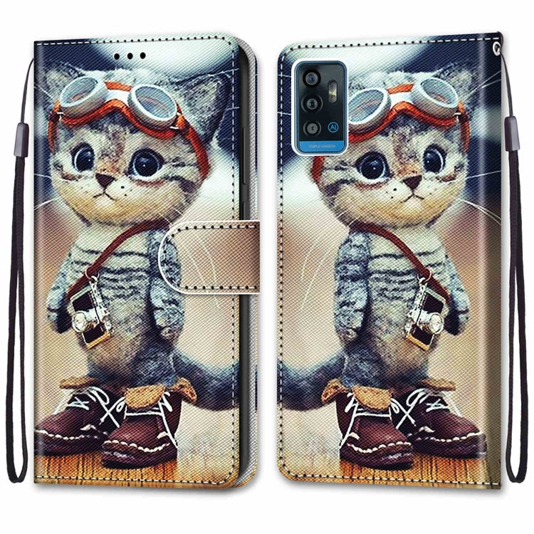 Coloured Drawing Cross Texture Horizontal Flip PU Leather Case with Holder & Card Slots & Wallet & Lanyard, For ZTE Blade A71