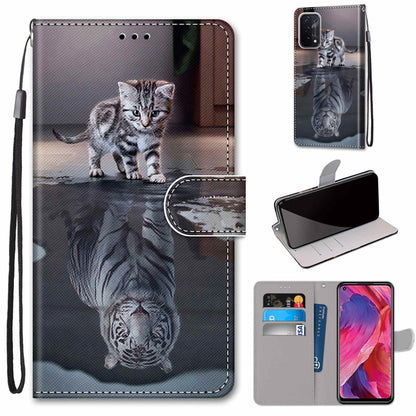 Coloured Drawing Cross Texture Horizontal Flip PU Leather Case with Holder & Card Slots & Wallet & Lanyard, For OPPO A54 5G / A74 5G / A93 5G / A93s 5G